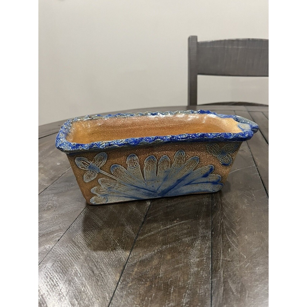 Salt of The Earth Stoneware‎ Pottery Bread Pam Guernsey Ohio Signed Blue Floral